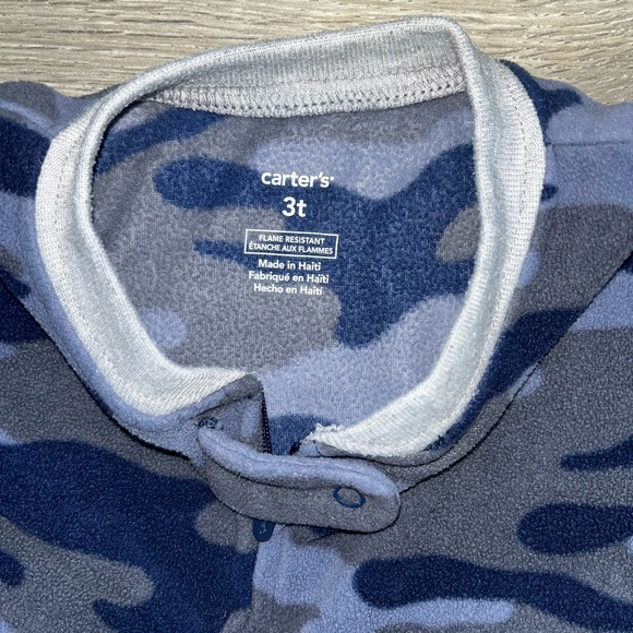 Carter’s Fleece Footed Pajama’s 3T Blue Camouflage Bulldog - Picture 3 of 9